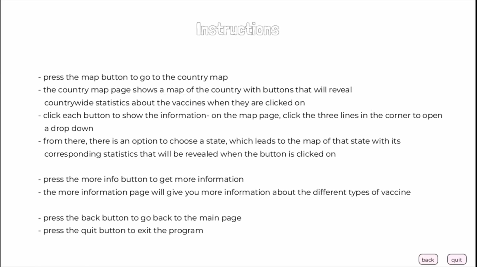 Instructions screen